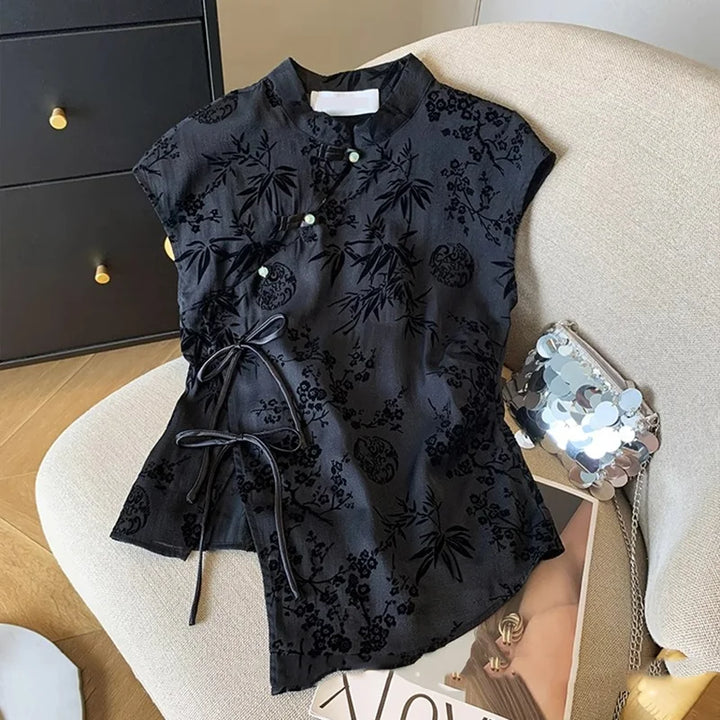 Silvia Elegant Jacquard Blouse - Elena Harper