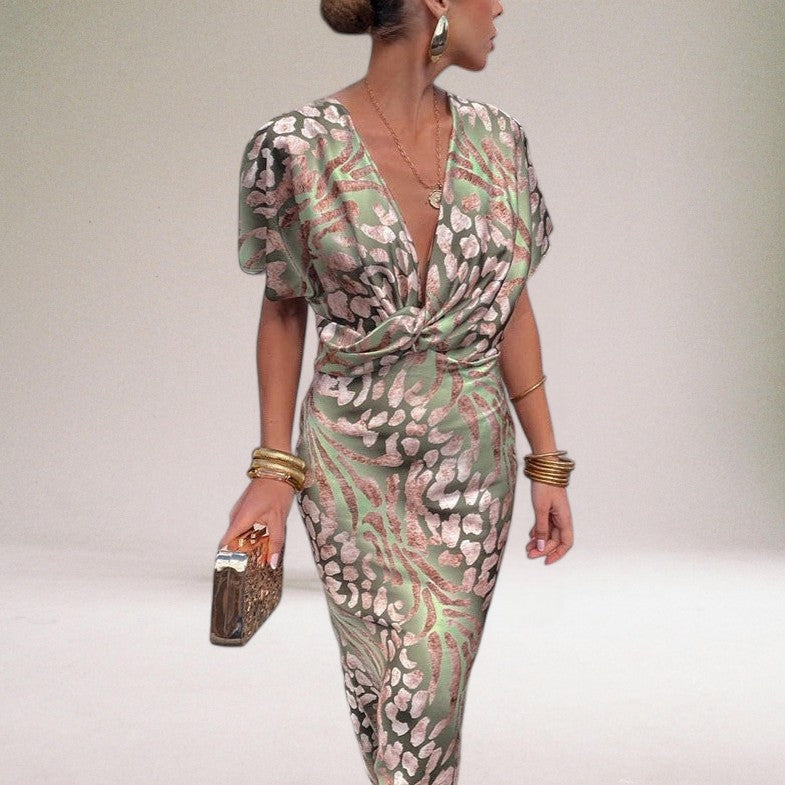 Draped Maxi Dress with Twisted Front for Women