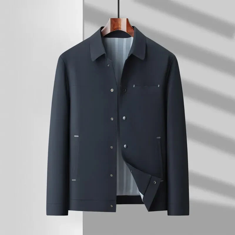 Men's Jacket with Snap Buttons in Technical Fabric and Side Pockets
