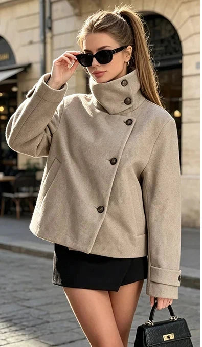 Women's Vintage Stand Collar Wool Coat Rowena - Elena Harper