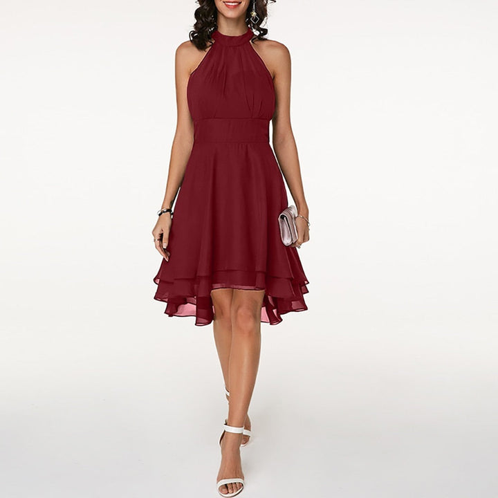 Delmara | Women's Mini Dress with Halter Neck and Layered Skirt | Flared