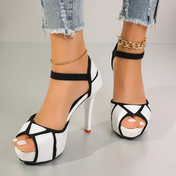 Ladies' Heeled Leather Pumps with Ankle Strap and Orthopedic Insole
