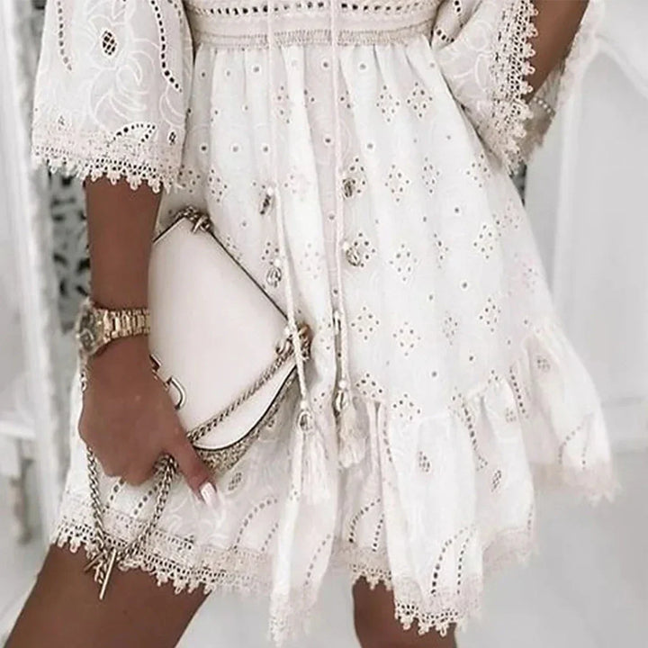 White Embroidered Mini Dress for Women – Elegant Design in Fine Lace