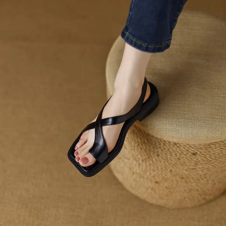 Crossover Strap Low Heel Sandals