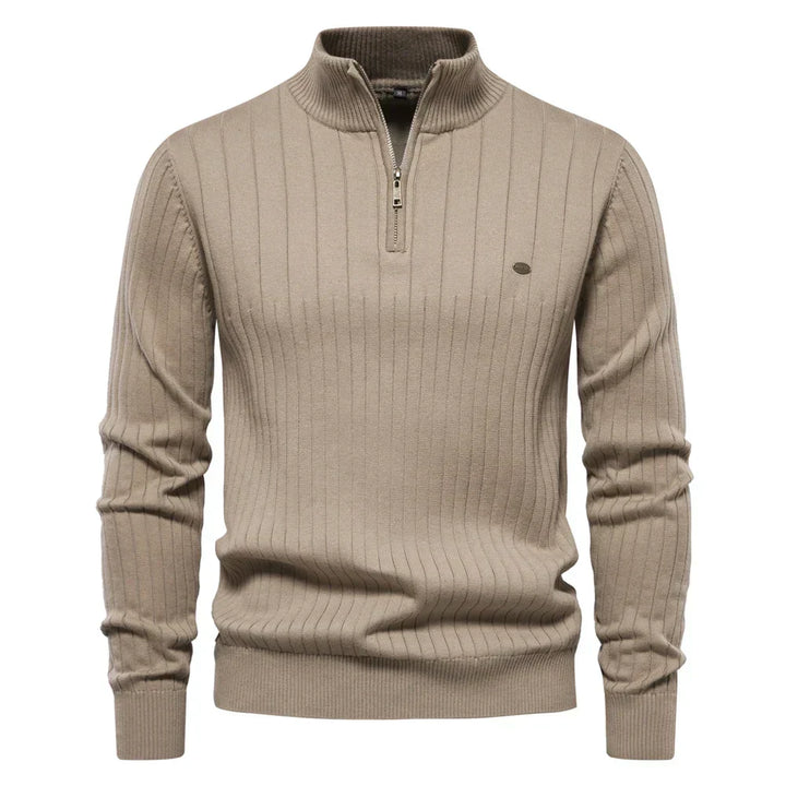 Men's Winter Pullover with Half-Zip High Collar – Warm Knit, Modern and Elegant Style