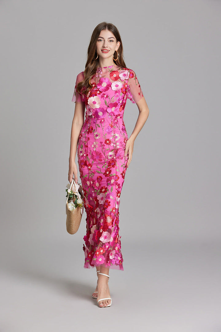 Verena | Women's Sheer Maxi Dress with Floral Embroidery