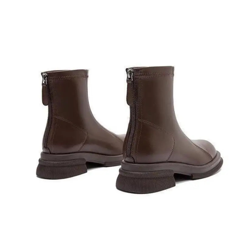 Women's Block Heel Back Zip Ankle Boots – Vantienne