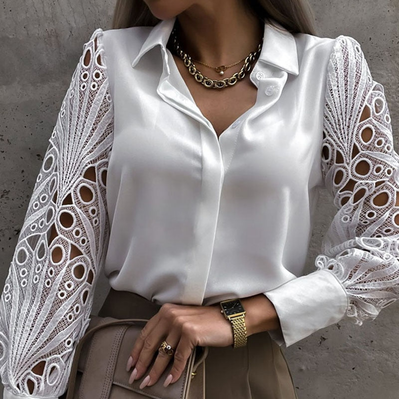Noémie - Blouse with Lace Sleeves | Timeless Class & Elegance