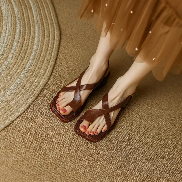 Crossover Strap Low Heel Sandals