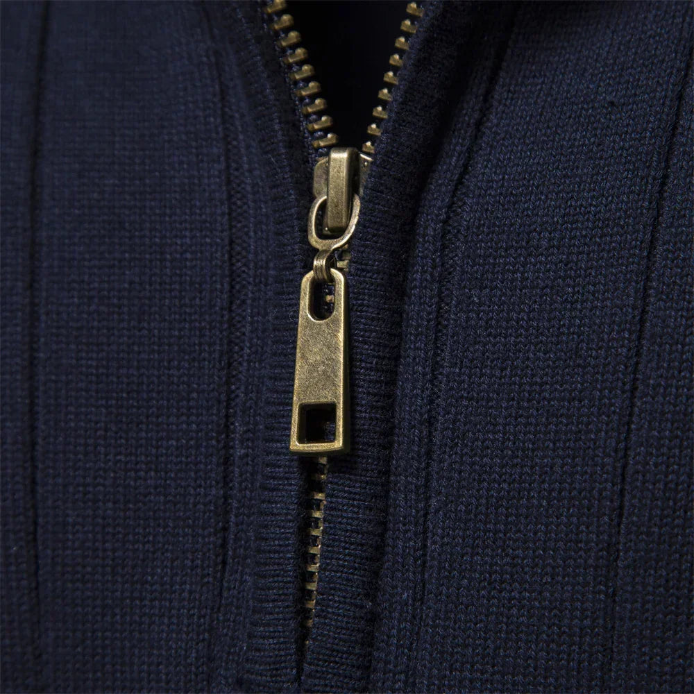 Men's Winter Pullover with Half-Zip High Collar – Warm Knit, Modern and Elegant Style