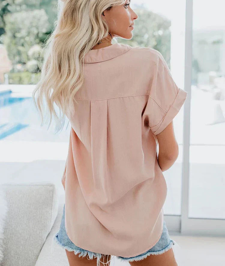 Hannah | Women's Short Sleeve Button Collar Pocket Blouse