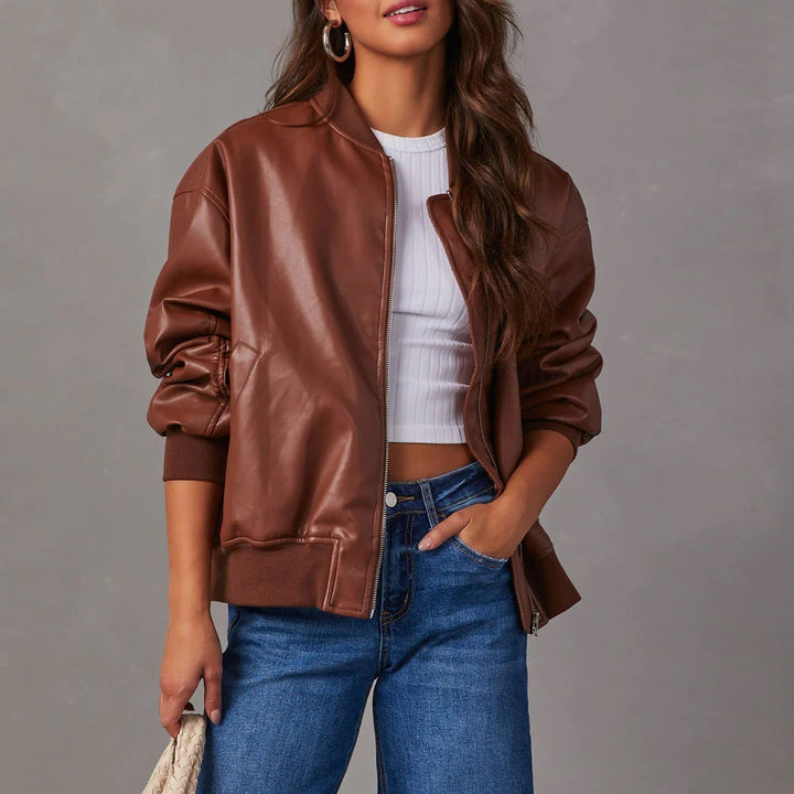 Women's Oversized Faux Leather Bomber Jacket – Aldeburgh