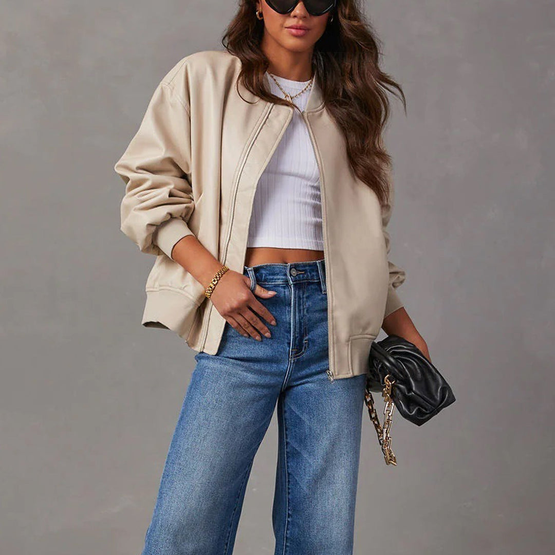 Women's Oversized Faux Leather Bomber Jacket – Aldeburgh