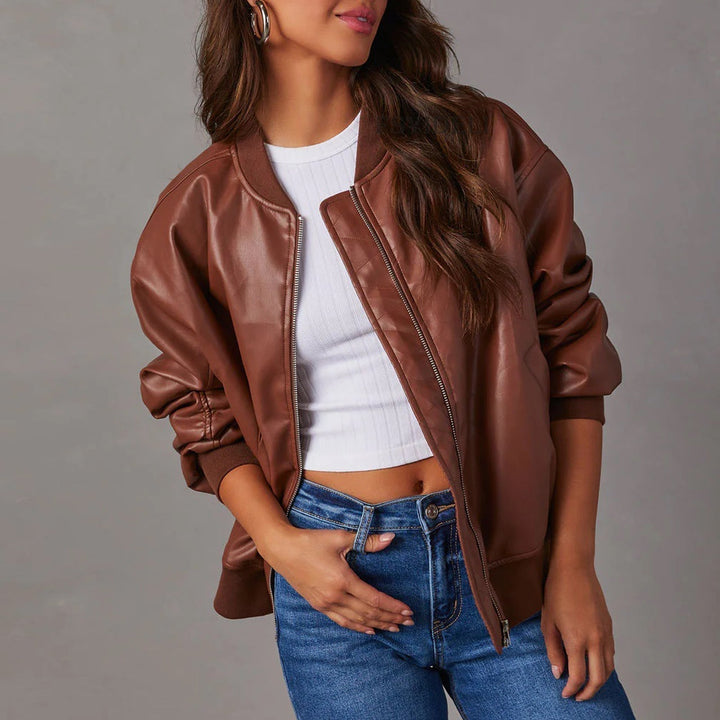 Women's Oversized Faux Leather Bomber Jacket – Aldeburgh
