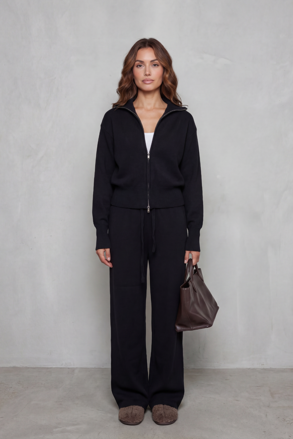 Women's Knit Zip-Up Cardigan and Trouser Lounge Set Domiselle, view 10 - Elena Harper
