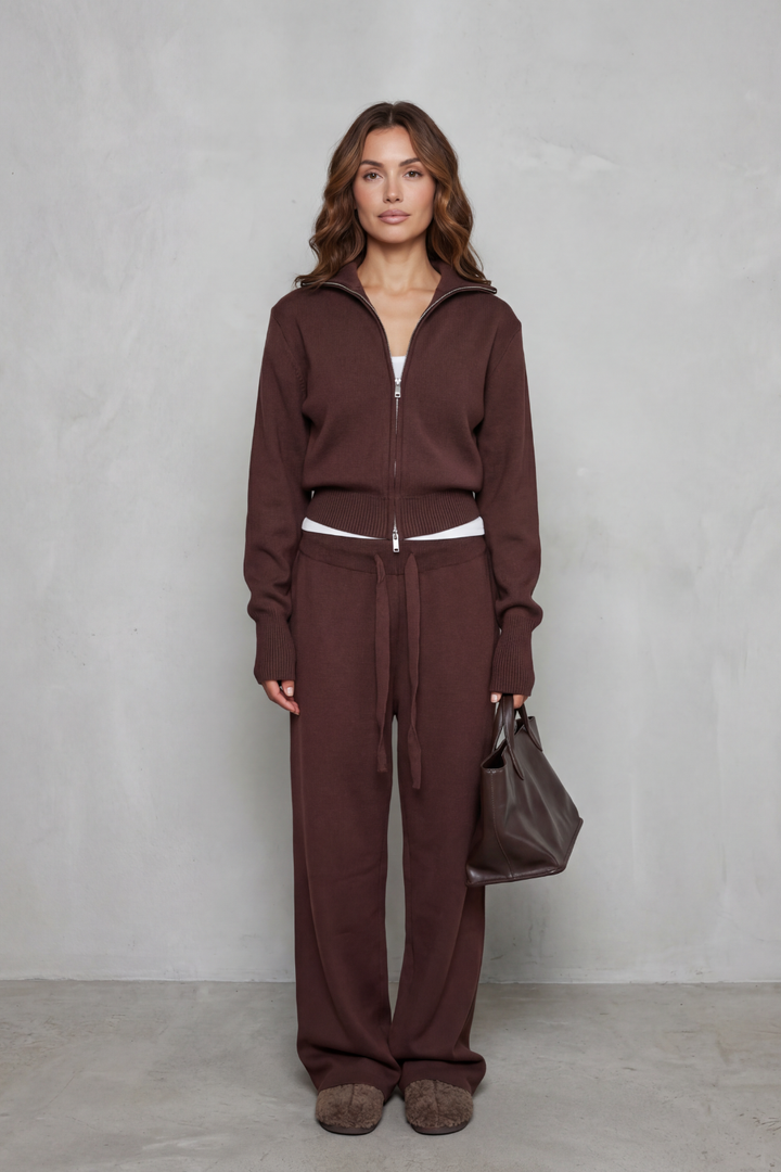 Women's Knit Zip-Up Cardigan and Trouser Lounge Set Domiselle, view 2 - Elena Harper