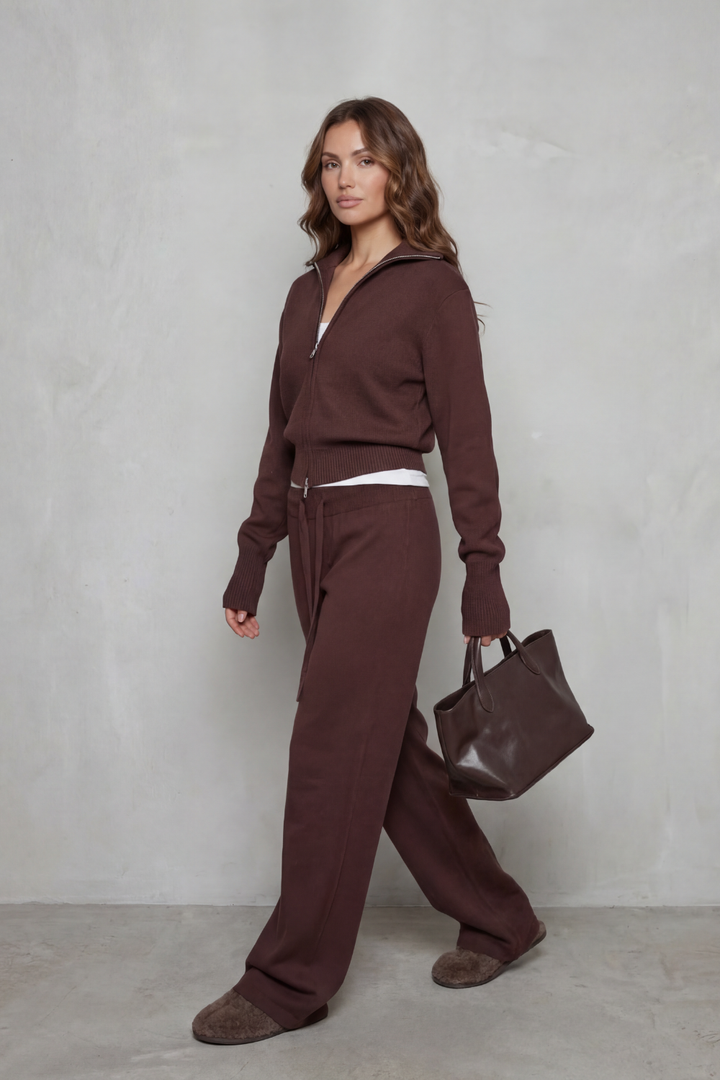 Women's Knit Zip-Up Cardigan and Trouser Lounge Set Domiselle, view 3 - Elena Harper