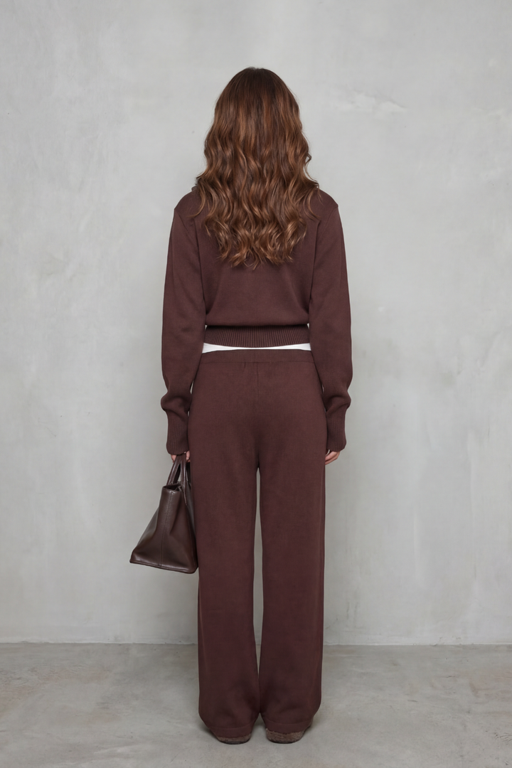 Women's Knit Zip-Up Cardigan and Trouser Lounge Set Domiselle, view 4 - Elena Harper