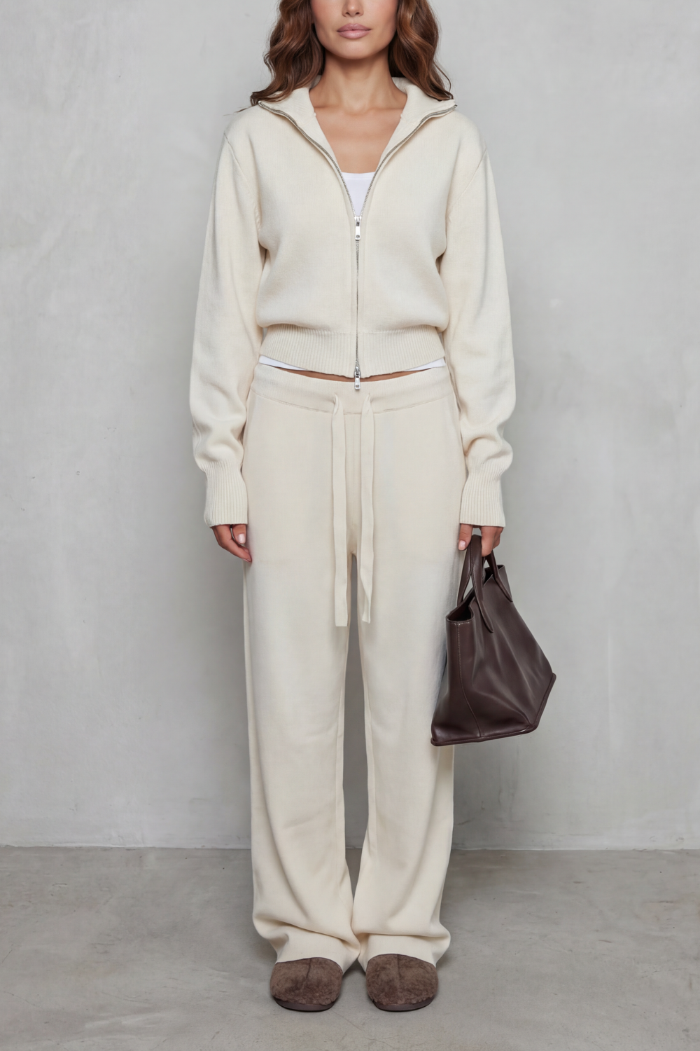 Women's Knit Zip-Up Cardigan and Trouser Lounge Set Domiselle, view 5 - Elena Harper