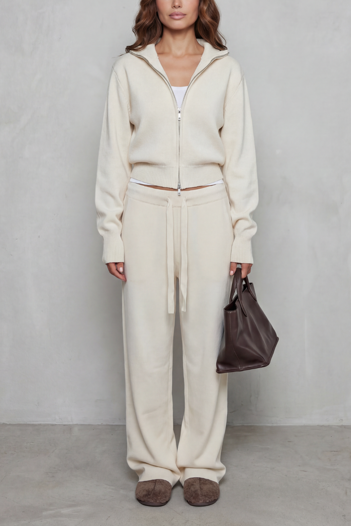 Women's Knit Zip-Up Cardigan and Trouser Lounge Set Domiselle, view 5 - Elena Harper