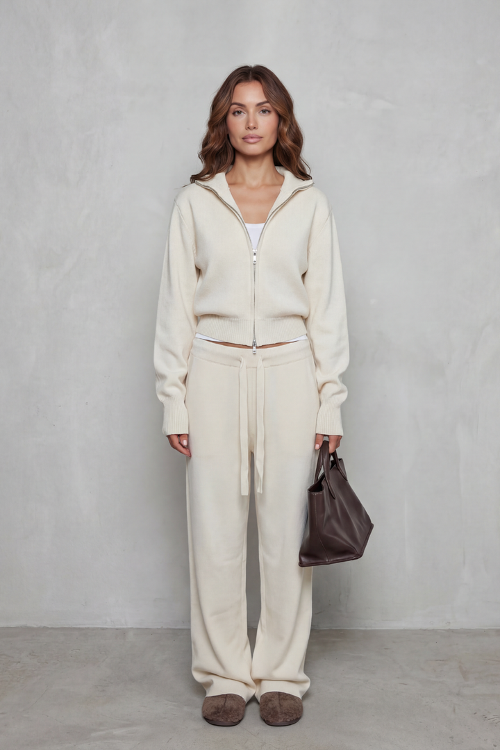 Women's Knit Zip-Up Cardigan and Trouser Lounge Set Domiselle, view 6 - Elena Harper