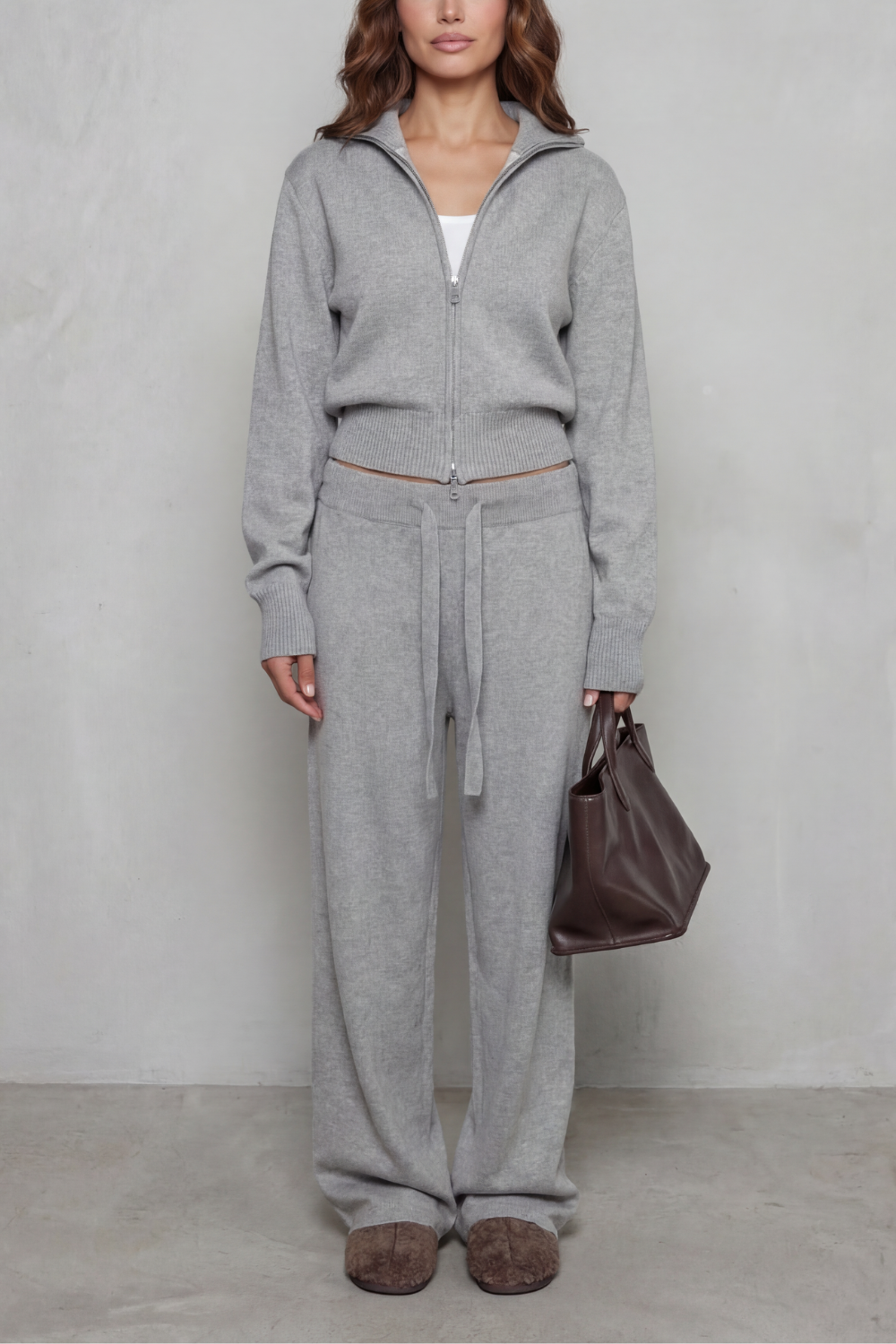 Women's Knit Zip-Up Cardigan and Trouser Lounge Set Domiselle, view 7 - Elena Harper
