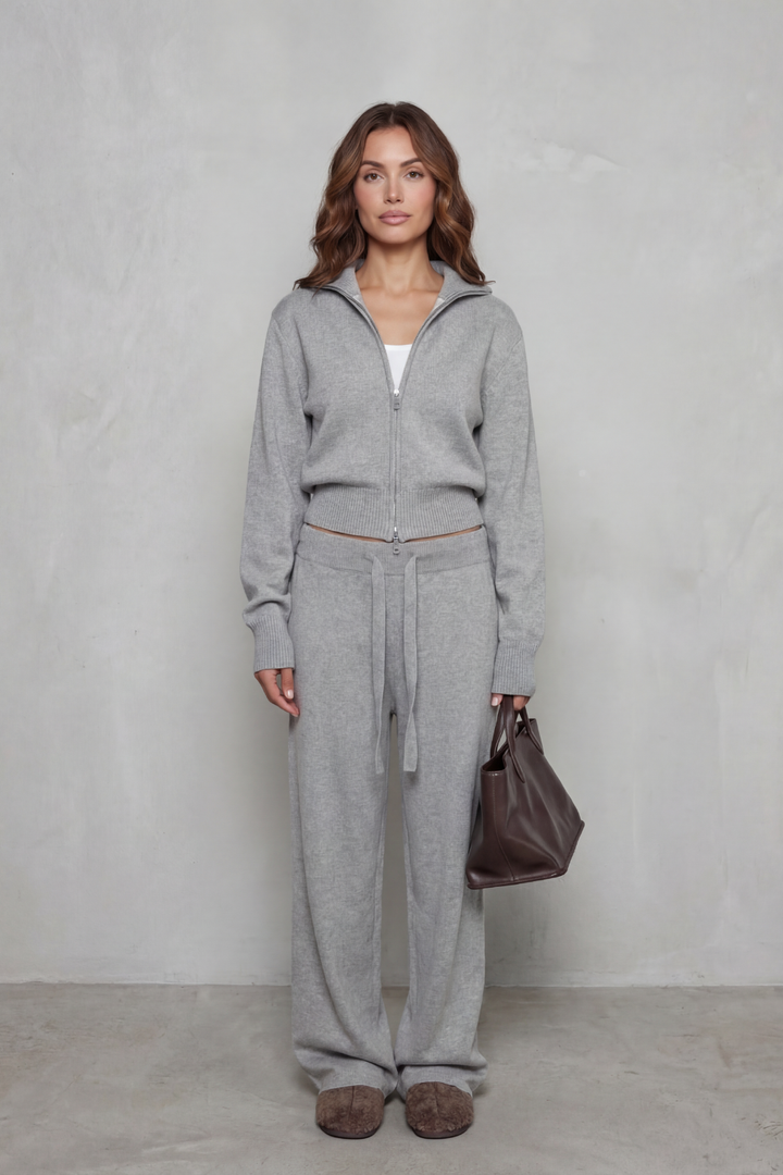 Women's Knit Zip-Up Cardigan and Trouser Lounge Set Domiselle, view 8 - Elena Harper