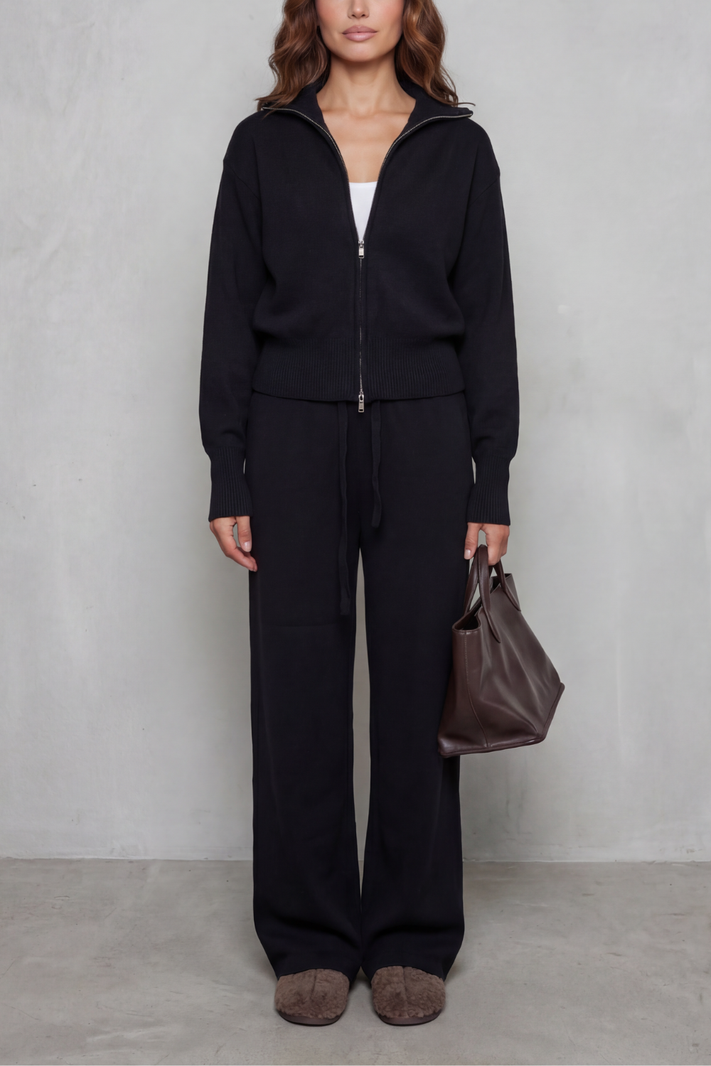 Women's Knit Zip-Up Cardigan and Trouser Lounge Set Domiselle, view 9 - Elena Harper