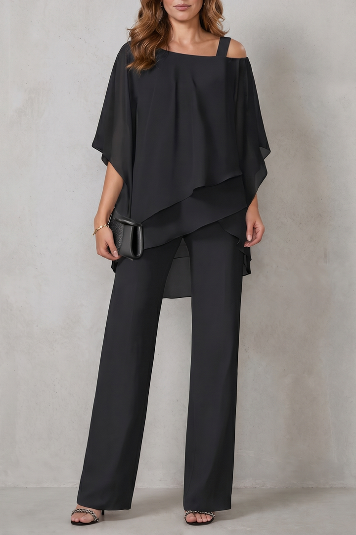 Women's Draped Asymmetric Top and Trouser Co-ord Set Aurisse, view 5 - Elena Harper
