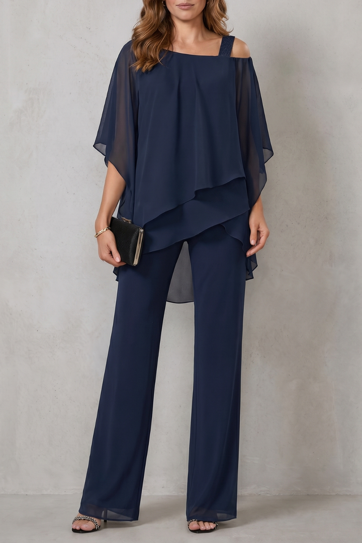 Women's Draped Asymmetric Top and Trouser Co-ord Set Aurisse, view 9 - Elena Harper