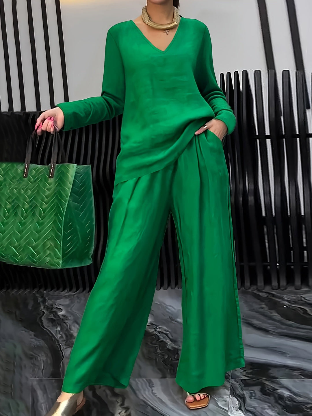 Set Women's Long Sleeve Shirt & Wide Pants | Relaxed Silhouette & Comfort