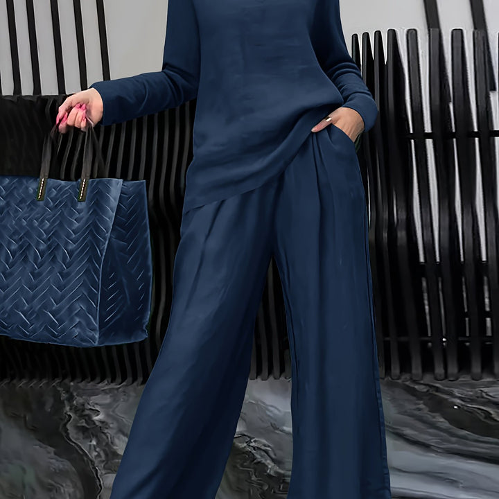Set Women's Long Sleeve Shirt & Wide Pants | Relaxed Silhouette & Comfort