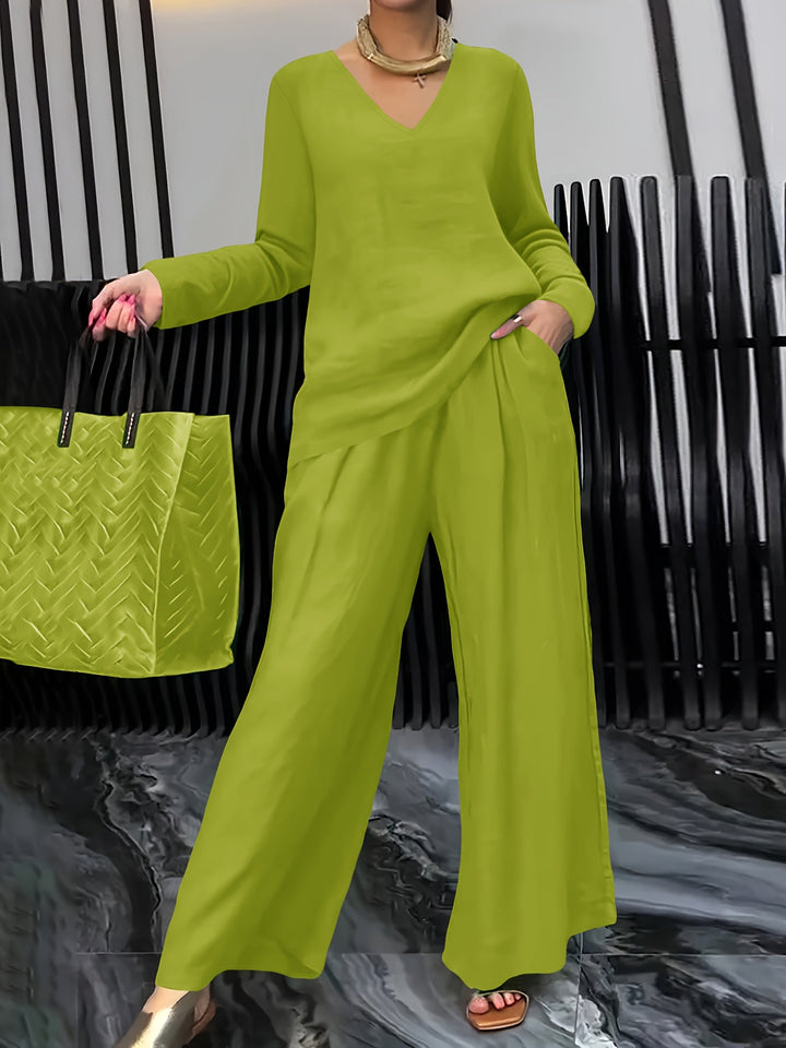 Set Women's Long Sleeve Shirt & Wide Pants | Relaxed Silhouette & Comfort
