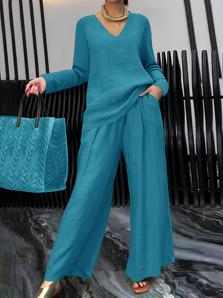 Set Women's Long Sleeve Shirt & Wide Pants | Relaxed Silhouette & Comfort