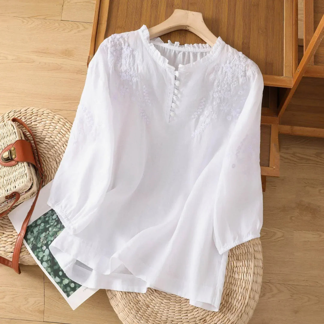 Amelie Simple Blouse with Unique Embroidery - Elena Harper