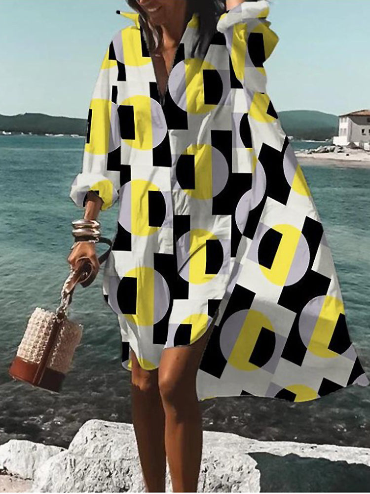 Rosario | Midi shirt dress with floral print and long sleeves