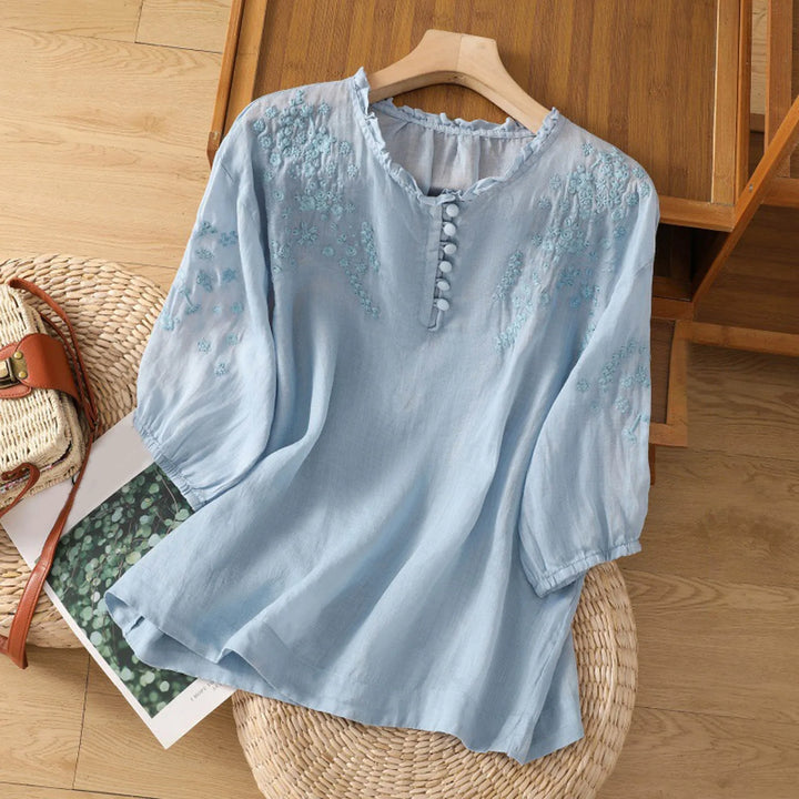 Amelie Simple Blouse with Unique Embroidery, view 2 - Elena Harper