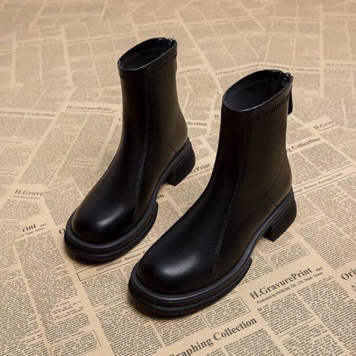 Women's Block Heel Back Zip Ankle Boots – Vantienne