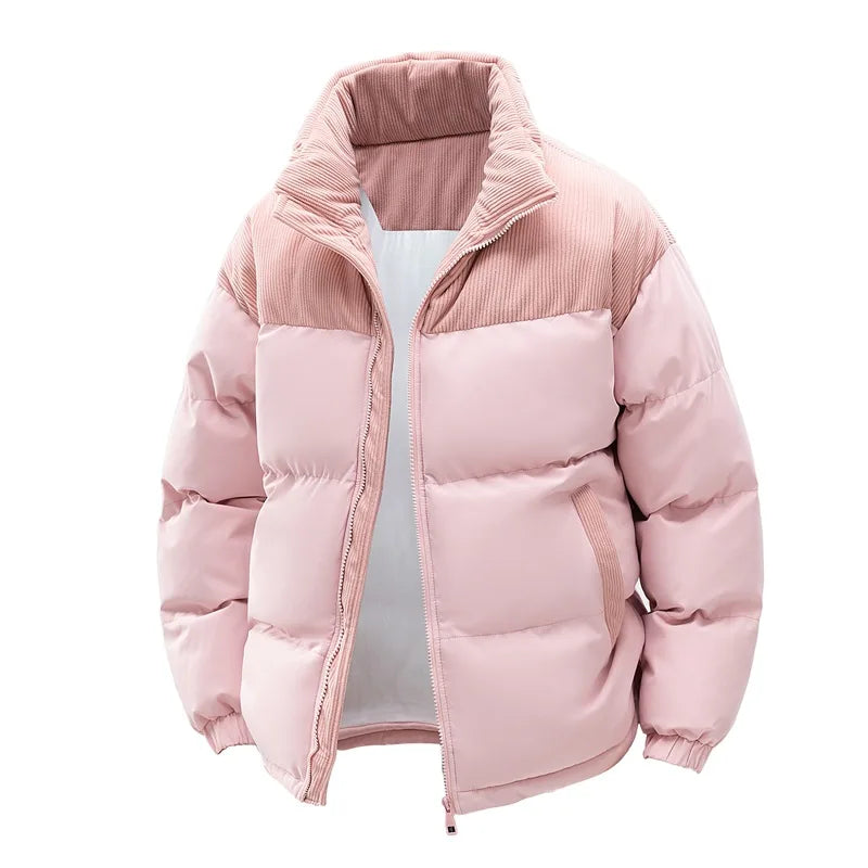 Men's Quilted Jacket with Hood and Zipper Closure