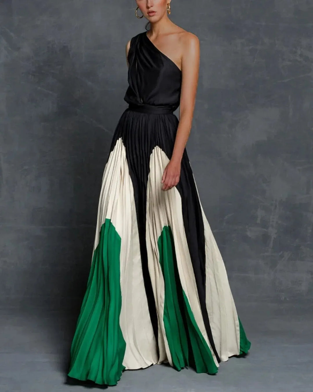 Women's Elegant One-Shoulder Pleated Maxi Wedding Guest Dress