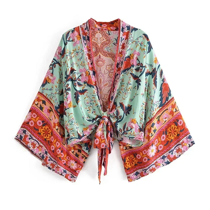 Giulia Kimono Top with Floral Pattern, view 7 - Elena Harper