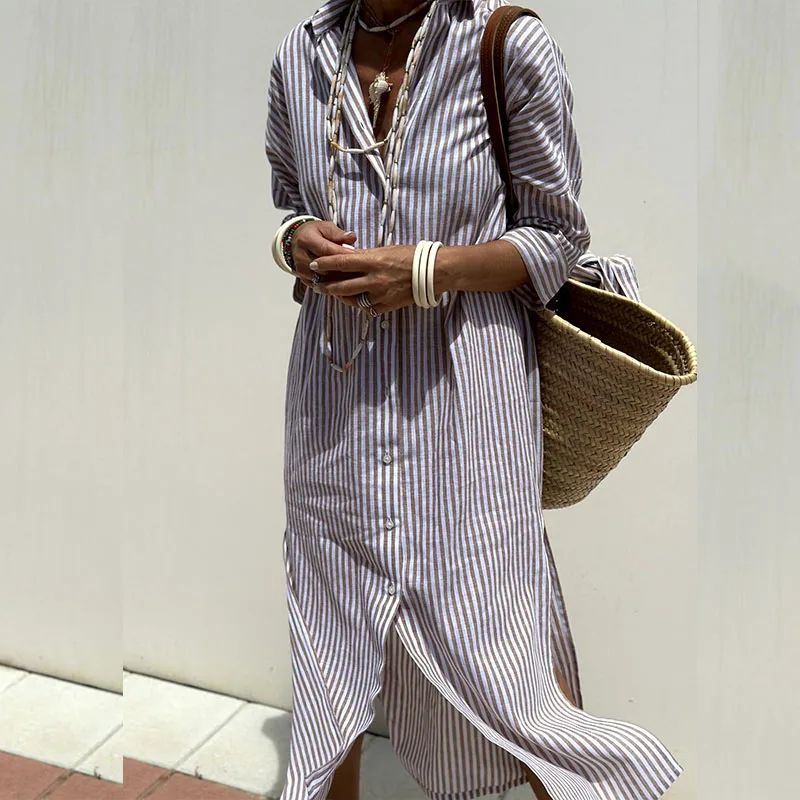 Sophie™  |  Elegant Striped Shirt Dress