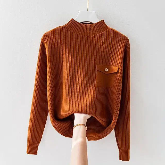 Elegant Women's Ribbed Knit Turtleneck Sweater – Comfortable Long Sleeve Sweater