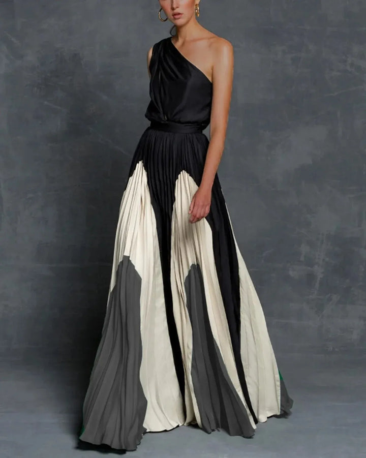 Women's Elegant One-Shoulder Pleated Maxi Wedding Guest Dress