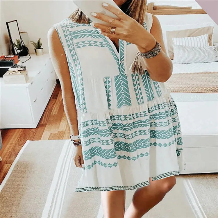 Lylah Elegant Summer Dress with Prints, view 2 - Elena Harper