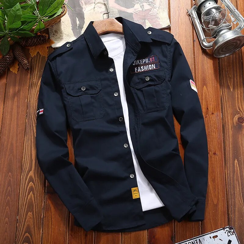Men's Long Sleeve Button-Up Ranger Shirt with Chest Pockets – Classic Utility Style