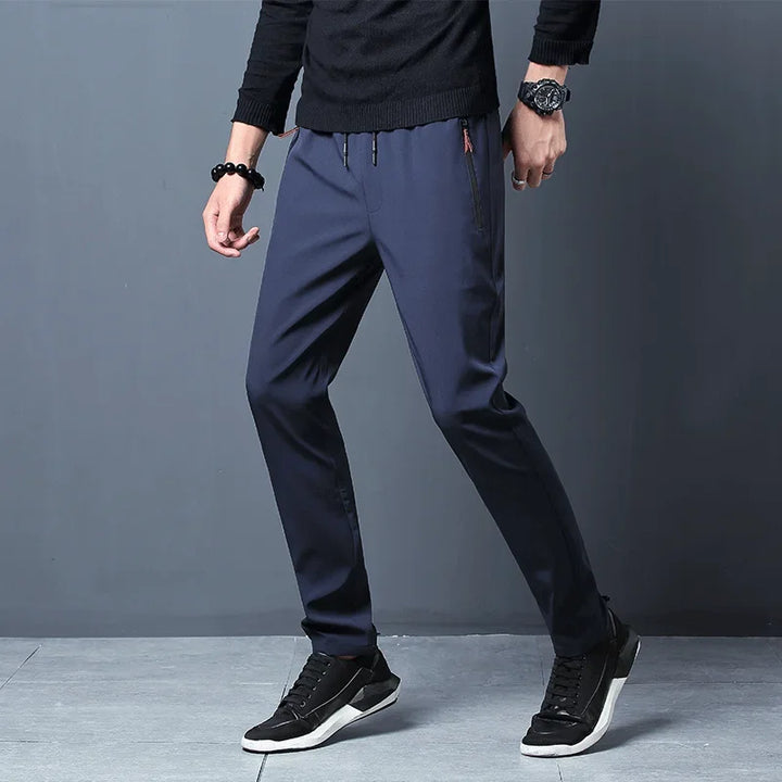 Men's Casual Pants with Elastic Waist and Zipper Pockets