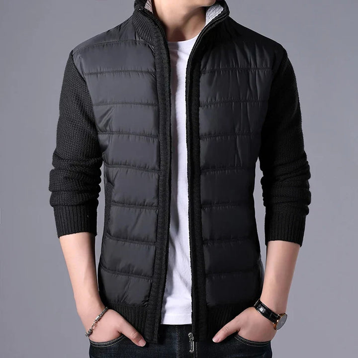 Men's Hybrid Jacket with Quilted Body and Knit Sleeves
