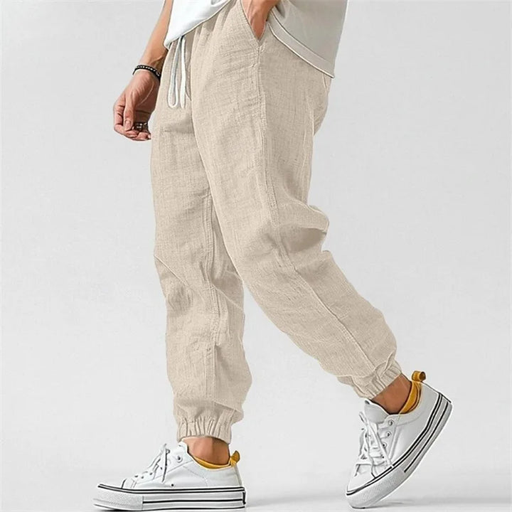 Ladies Linen Blend Jogging Pants with Drawstring and Cuffs, view 5 - Elena Harper