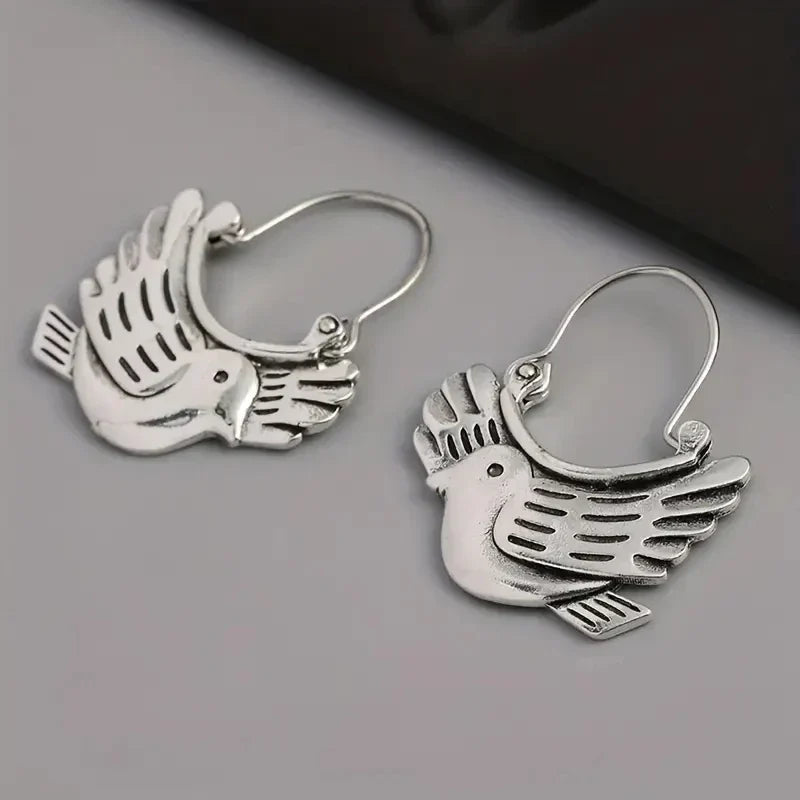 Boho Bird-Inspired Dangle Earrings – Silver-Coloured
